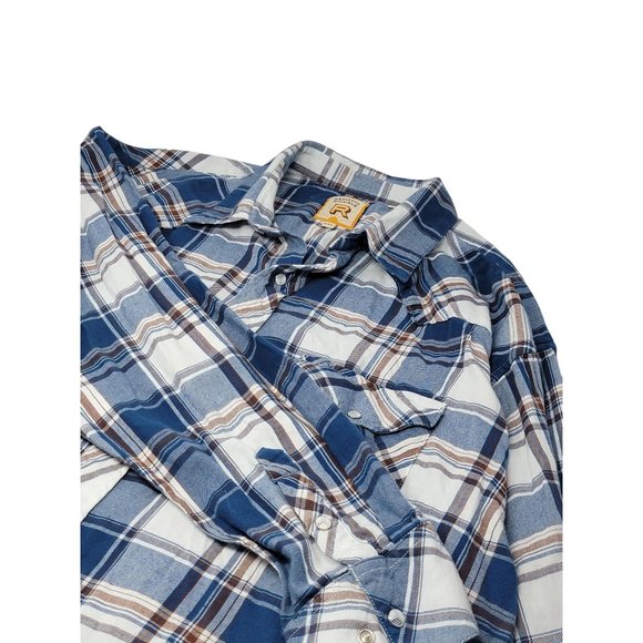 Resistol Double R Pearl Snap Flannel Shirt Size XXL Blue White Brown Plaid - Picture 3 of 5